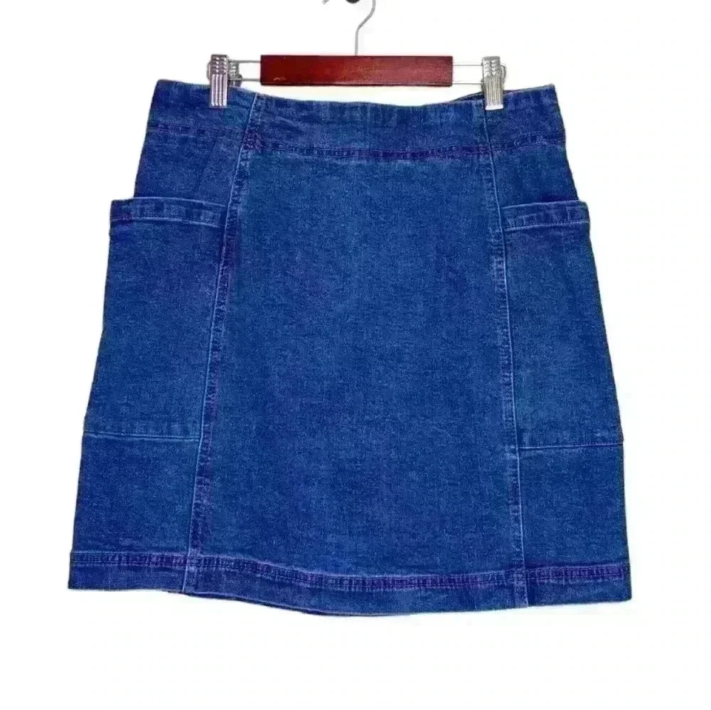 Tinseltown Plus Size Blue Jean Mini Skirt with Pockets